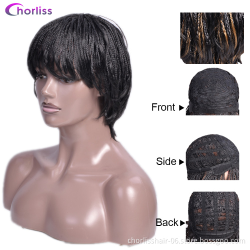 Fashion Cheap Short Braid Wigs Synthetic Crochet Short Box Braided Wigs With Bangs Glueless Hand-Made 3x Braided Synthetic Wigs